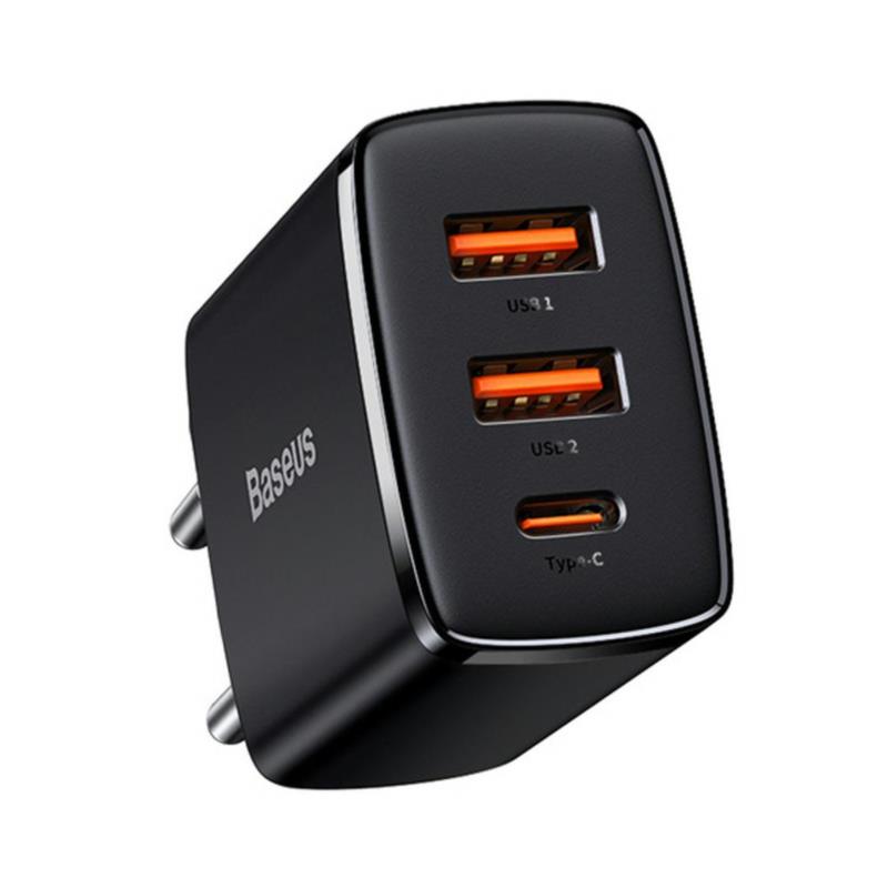 BASEUS Ładowarka sieciowa Quick Charger, 2xUSB, USB-C, PD, 3A, 30W (czarna) | Sklep online Galonoleje.pl