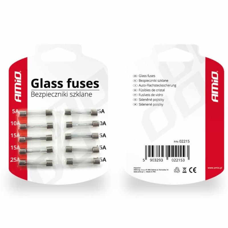 AMIO Bezpieczniki samochodowe, szklane / Glass fuse 30 mm 10 pcs blister | Sklep online Galonoleje.pl