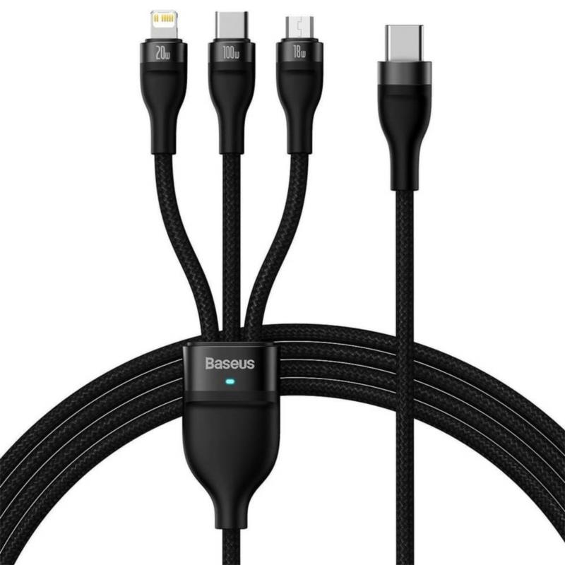 BASEUS Flash Series 2, USB-C + micro USB + Lightning, 100W, 1.5m (czarny) | Sklep online Galonoleje.pl BASEUS Flash Series 2, USB-C + micro USB + Lightning, 100W, 1.5m (czarny) | Sklep online Galonoleje.pl