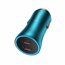 BASEUS Ładowarka samochodowa Golden Contactor Pro 2xUSB-C 40W (niebieska) | Sklep online Galonoleje.pl