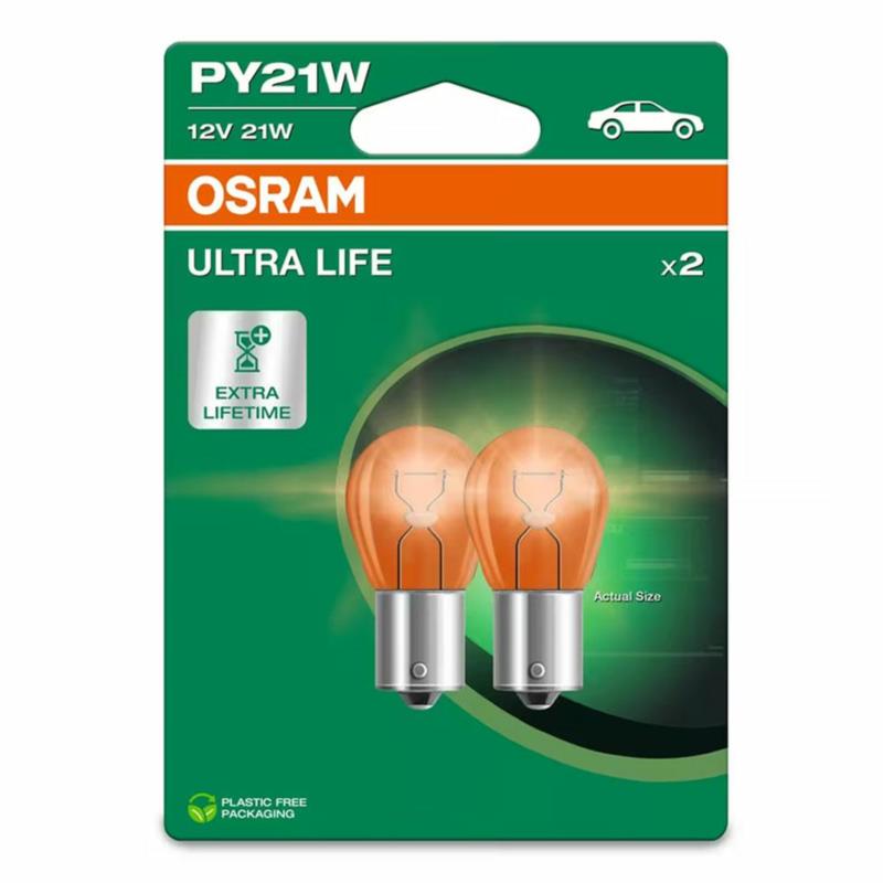 OSRAM Ultra Life PY21W 12V 21W zestaw 2szt. pomarańczowych żarówek kierunkowskazu