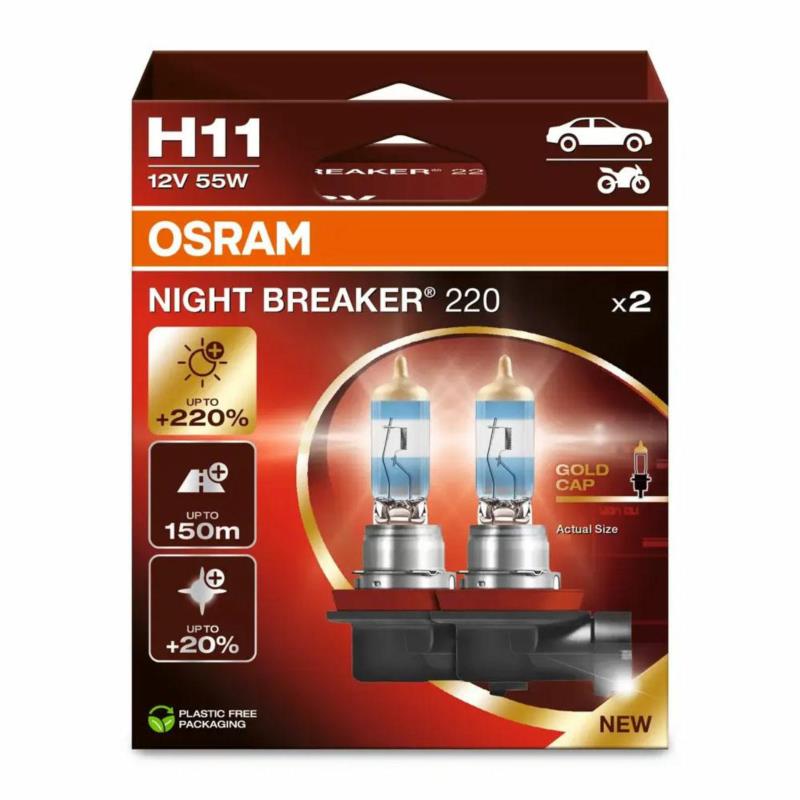 OSRAM Night Breaker 220 - najjaśniejsze żarówki halogenowe H11 +220% (2 szt.)