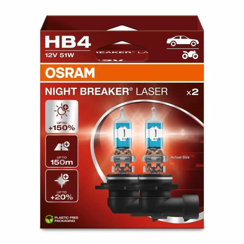 OSRAM Night Breaker Laser HB4 - żarówki halogenowe +150% (2 szt.) | Sklep online Galonoleje.pl OSRAM Night Breaker Laser HB4 - żarówki halogenowe +150% (2 szt.) | Sklep online Galonoleje.pl