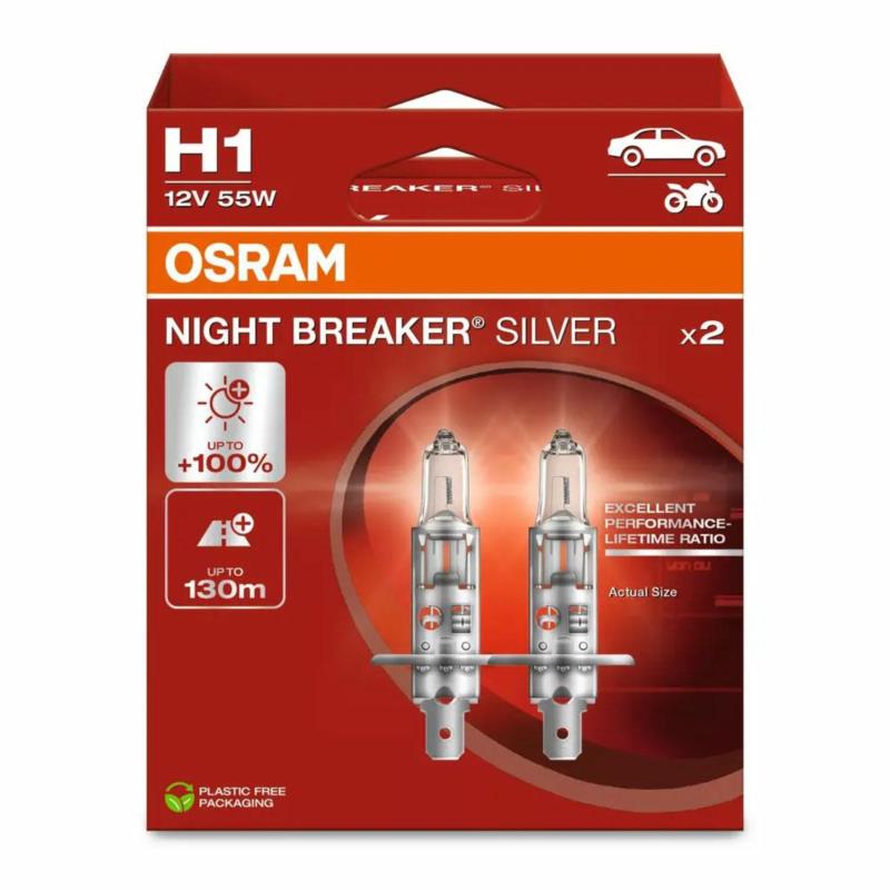 OSRAM Night Breaker Silver H1 - żarówki halogenowe +100% (2 szt.) | Sklep online Galonoleje.pl OSRAM Night Breaker Silver H1 - żarówki halogenowe +100% (2 szt.) | Sklep online Galonoleje.pl