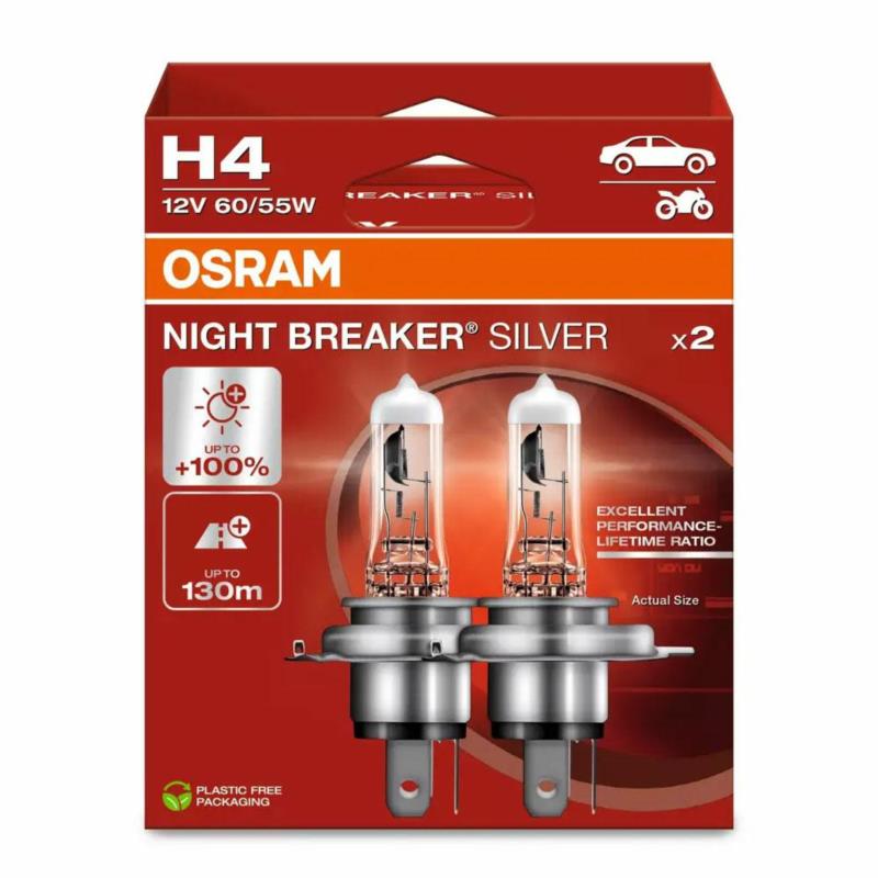 OSRAM Night Breaker Silver H4 - żarówki halogenowe +100% (2 szt.) | Sklep online Galonoleje.pl OSRAM Night Breaker Silver H4 - żarówki halogenowe +100% (2 szt.) | Sklep online Galonoleje.pl