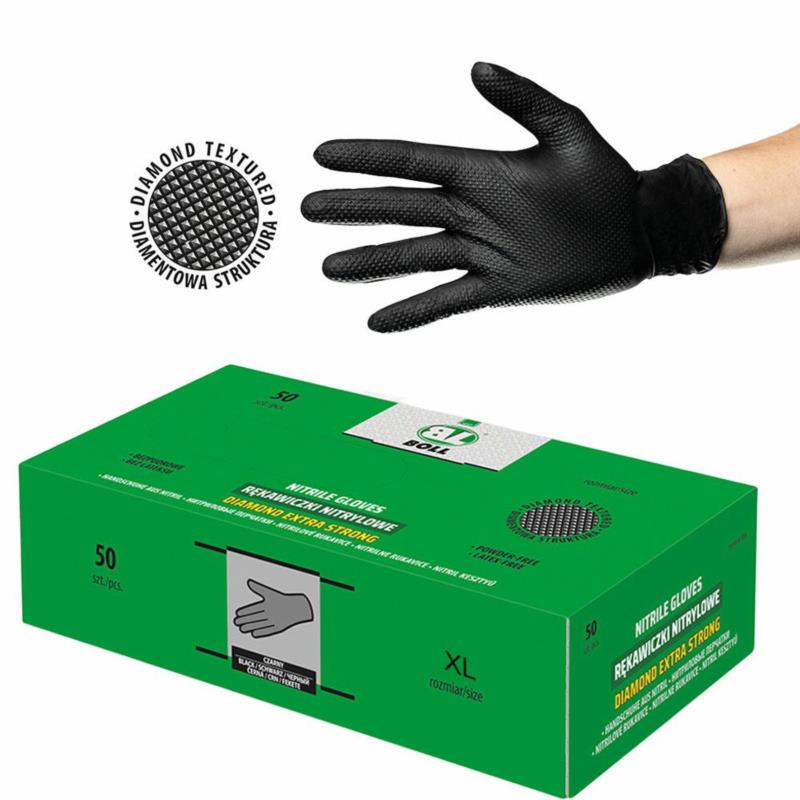 BOLL Rękawice nitrylowe DIAMOND XL 50szt. – Czarne wzmocnione | Sklep online Galonoleje.pl