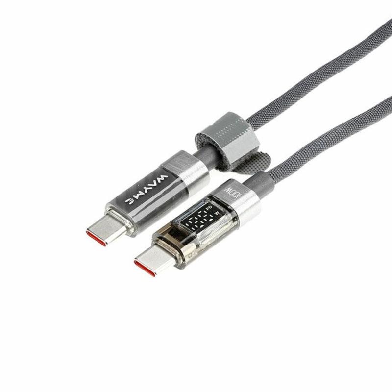 WAYME Kabel USB-C do USB-C 100W z Wyświetlaczem LED – Szary Oplot 1m | Sklep online Galonoleje.pl