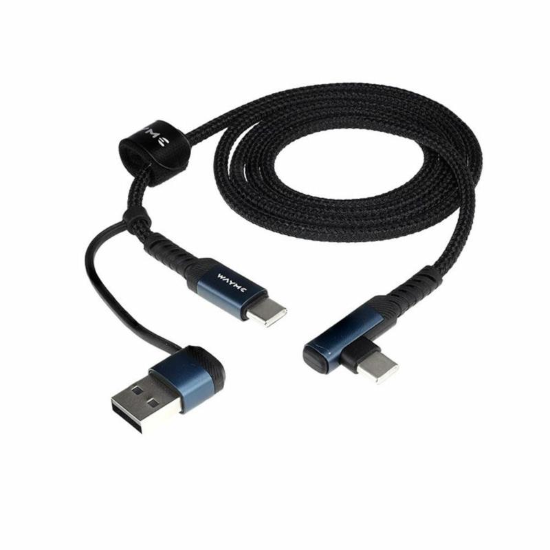 WAYME Kabel 2w1 USB / USB-C do USB-C 90° 60W – Oplot Mikrofibra 1m | Sklep online Galonoleje.pl