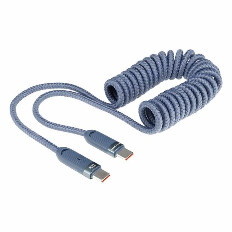 WAYME Kabel Spiralny USB-C do USB-C 100W PD – Niebieski 1.8m | Sklep online Galonoleje.pl
