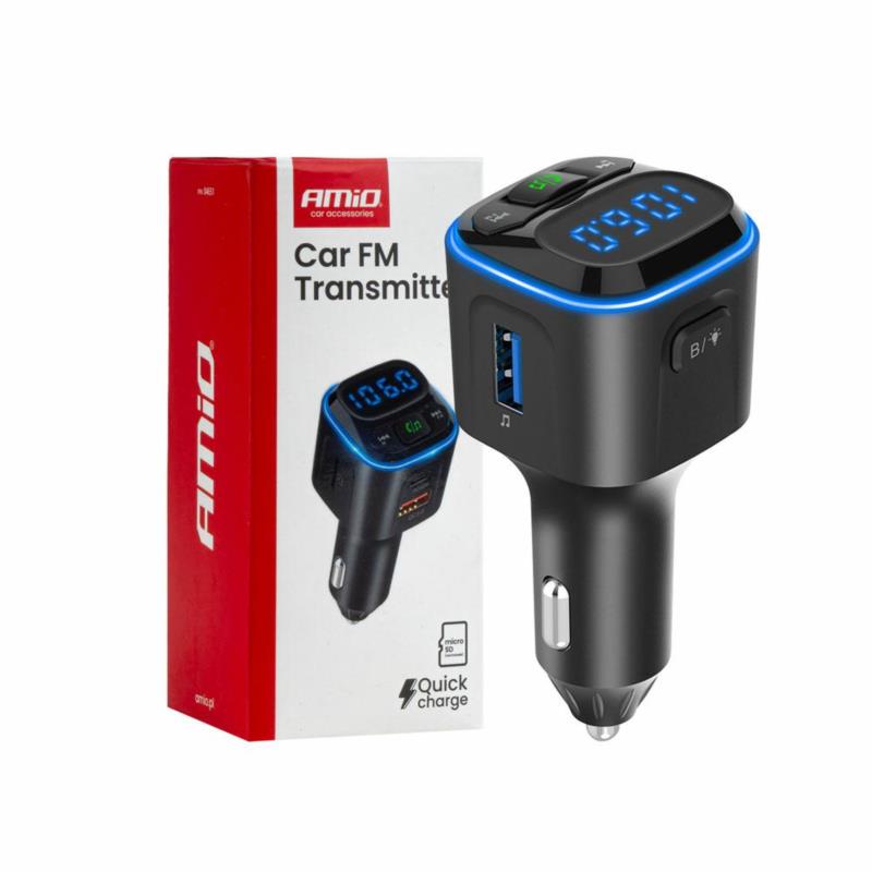 AMIO Transmiter samochodowy FM Bluetooth microSD 2xUSB-C USB-A 12V 24V (AMIO-04651) | Sklep online Galonoleje.pl