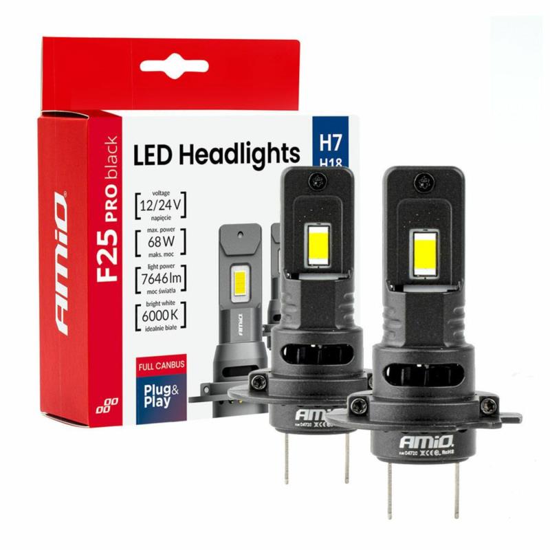 AMIO Żarówki samochodowe LED F25 PRO BLACK FULL CANBUS H7 68W 12/24V | Sklep online Galonoleje.pl