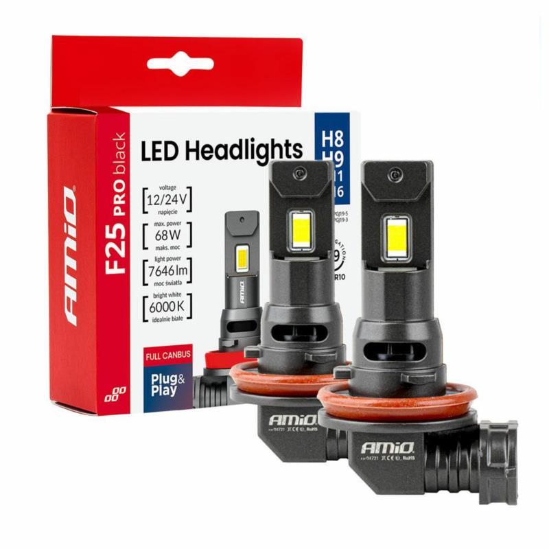 AMIO Żarówki samochodowe LED F25 PRO BLACK FULL CANBUS H8 H9 H11 H16 68W 12/24V | Sklep online Galonoleje.pl
