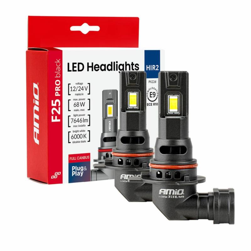 AMIO Żarówki samochodowe LED F25 PRO BLACK FULL CANBUS HIR2 68W 12/24V - komplet 2 szt. | Sklep online Galonoleje.pl