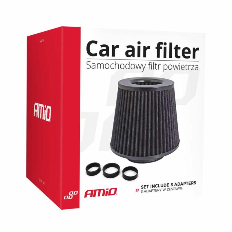 AMIO Filtr powietrza stożkowy uniwersalny czarny + 3 adaptery | Sklep online Galonoleje.pl