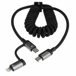 WAYME Kabel spiralny 2w1 USB-C do USB-C / Lightning 60W - oplot z mikrofibry | Sklep online Galonoleje.pl