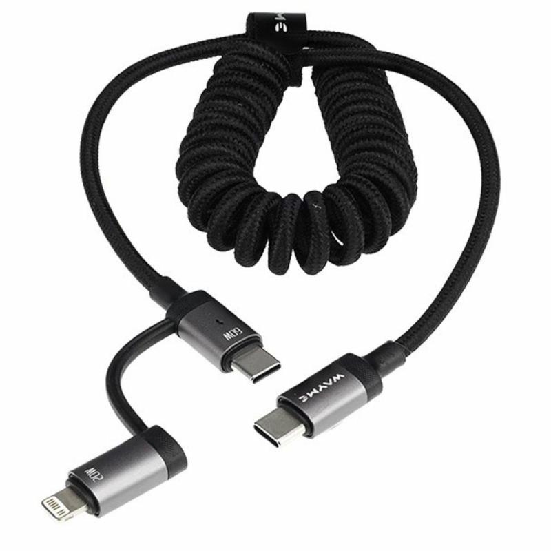 WAYME Kabel spiralny 2w1 USB-C do USB-C / Lightning 60W - oplot z mikrofibry | Sklep online Galonoleje.pl