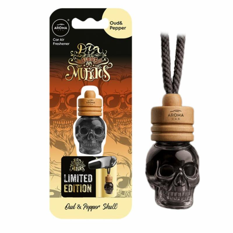 AROMA Wood Muertos Oud & pepper 6,5ml - zapach samochodowy zawieszka czaszka | Sklep online Galonoleje.pl