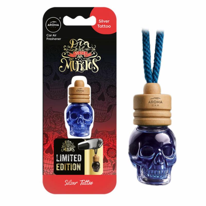 AROMA Wood Muertos Silver Tatoo 6,5ml - zapach samochodowy zawieszka czaszka | Sklep online Galonoleje.pl