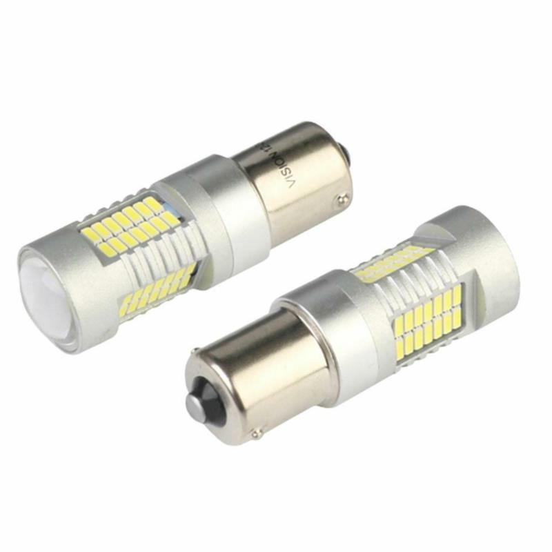 VISION P21W BAY15d 12/24V 52x 4014 SMD LED Canbus Soczewka Biała - żarówki samochodowe komplet 2 szt.