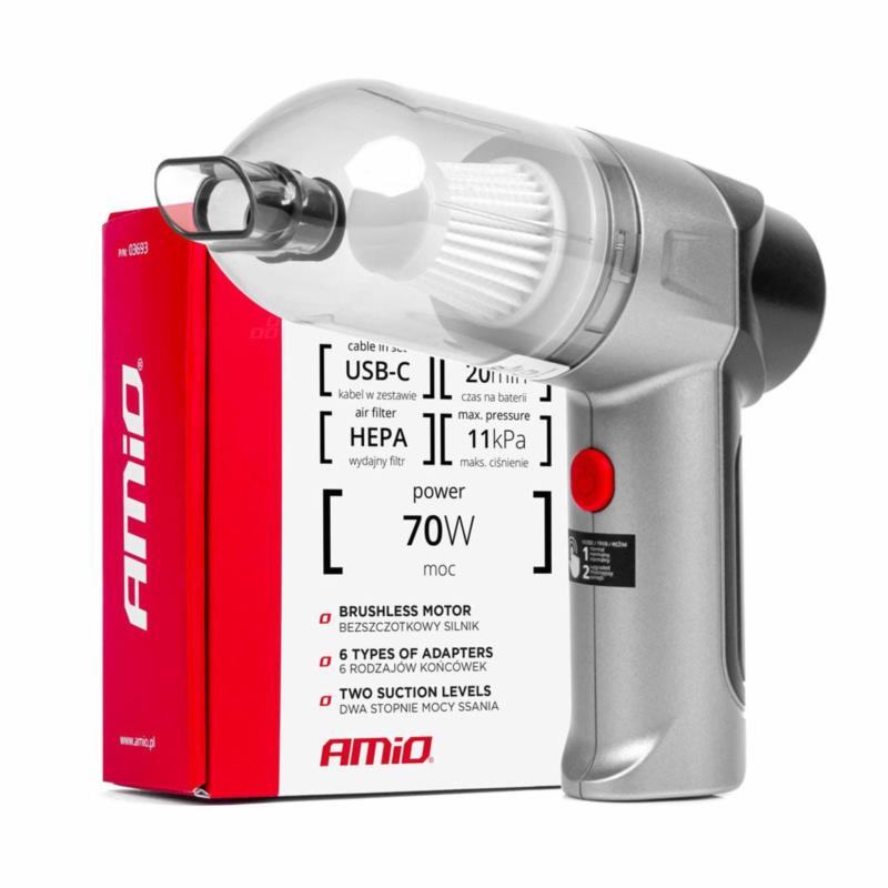 AMIO VC-06 - bezprzewodowy odkurzacz samochodowy 70W 11kPa USB-C | Sklep online Galonoleje.pl