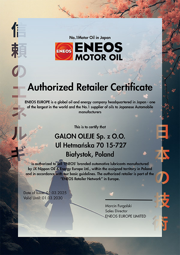 Certyfikat ENEOS OILS
