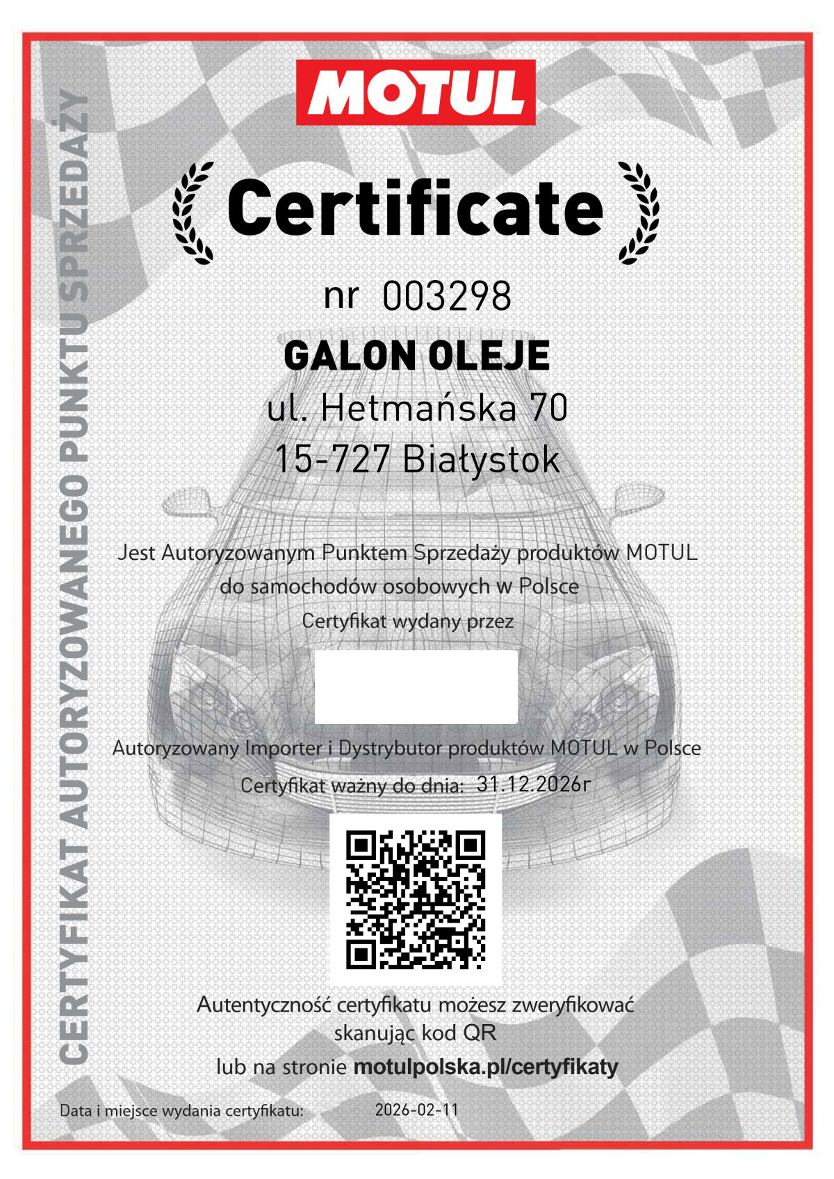 Certyfikat Motul 2025