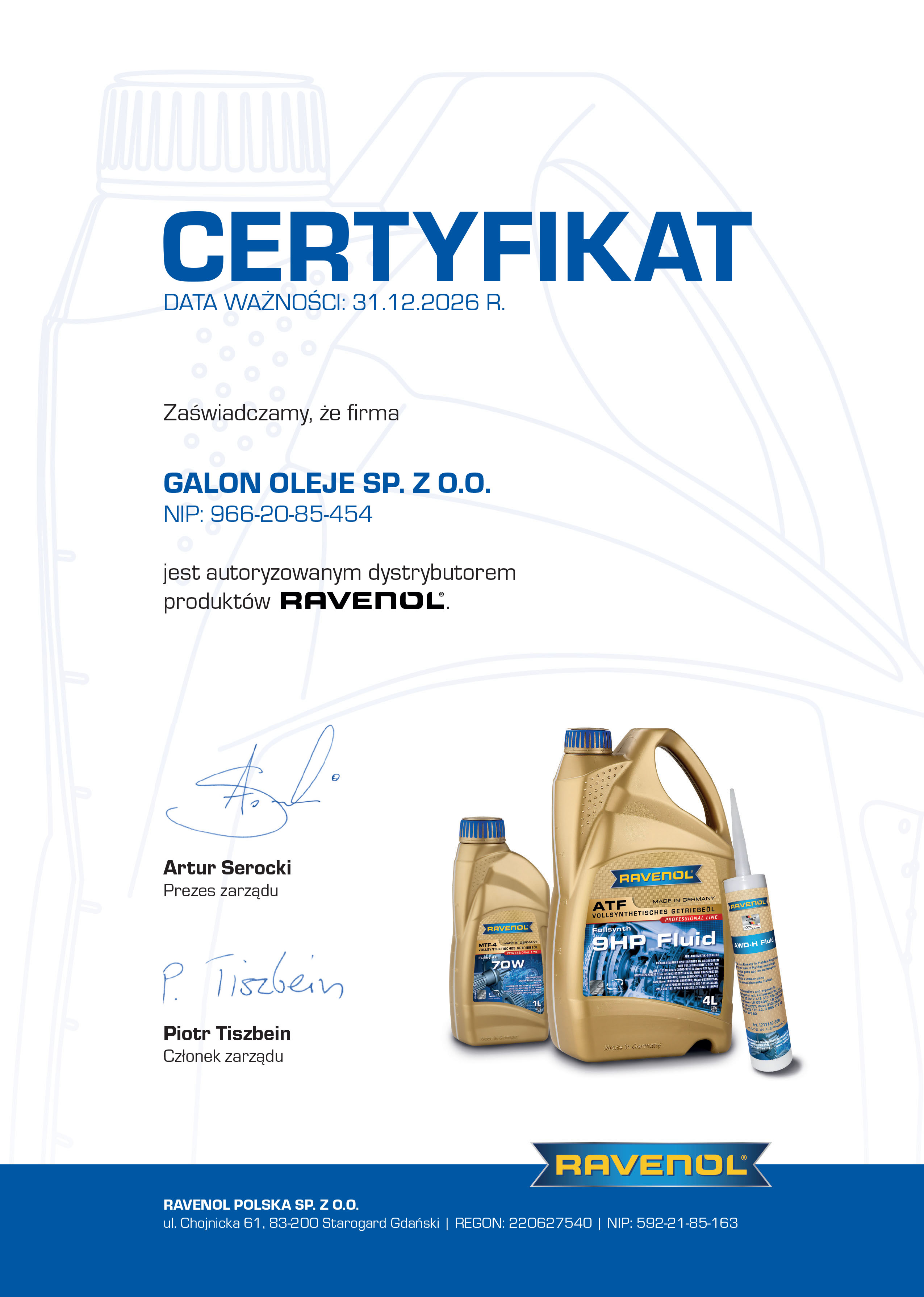 Certyfikat Ravenol 2025