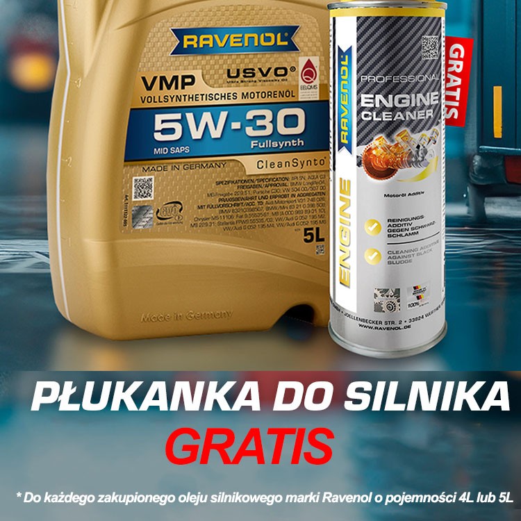 Do zakupy oleju silnikowego 4L lub 5L marki Ravenol płukanka gratis